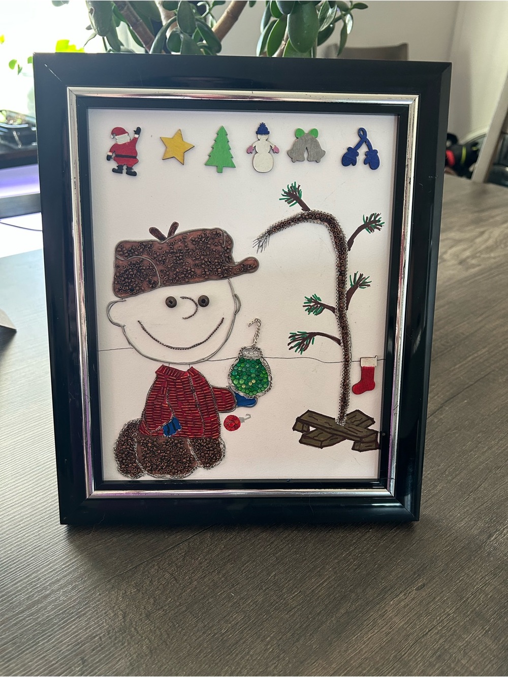 Beaded Framed Wall Art - Red, Brown, Green